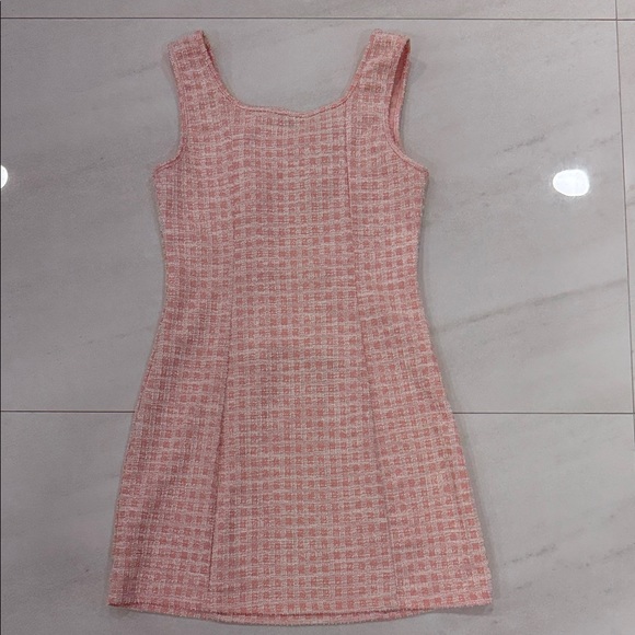 Women’s Pink Tweed Sheath Dress with Gold Buttons - Picture 2 of 2